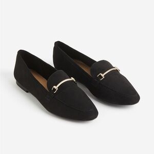 H&M Black Faux Suede Horsebit Loafers Gold Accent Flat Shoes Size 8